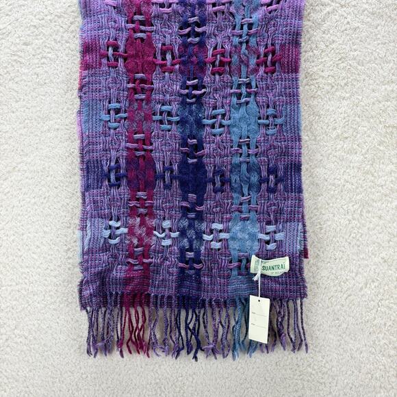 Suantrai of Ireland Open Scarf 1 Wool Purple Pink Colorful Tassels Winter Boho - Picture 2 of 7
